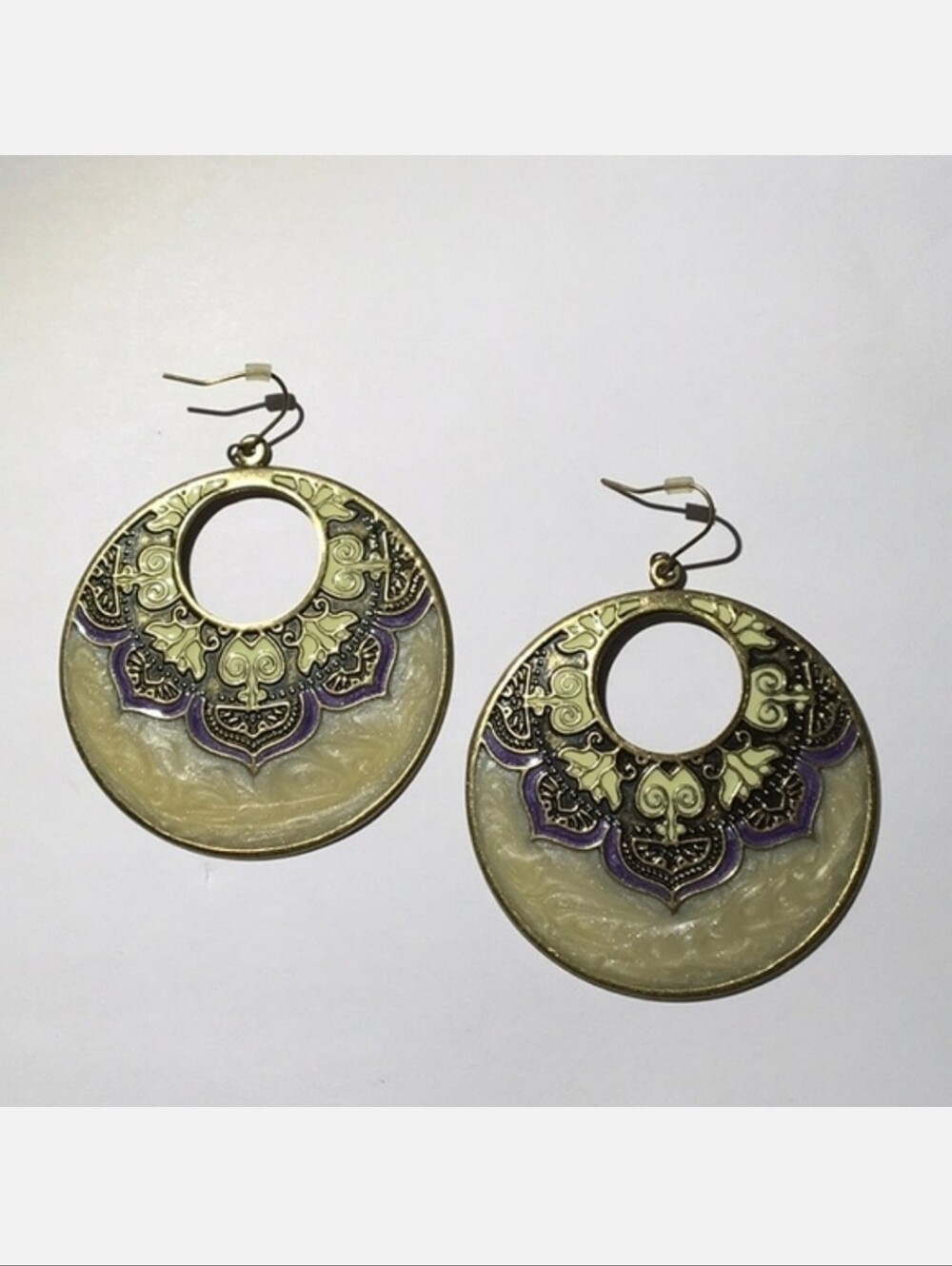 HUGE Bohemian Moroccan Gypsy Style Hippy Chic Enameled Circle Pierced Earrings